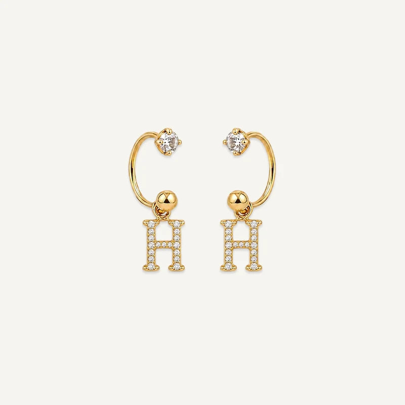 Boucles d'Oreilles Créole Initiale Strass Or H