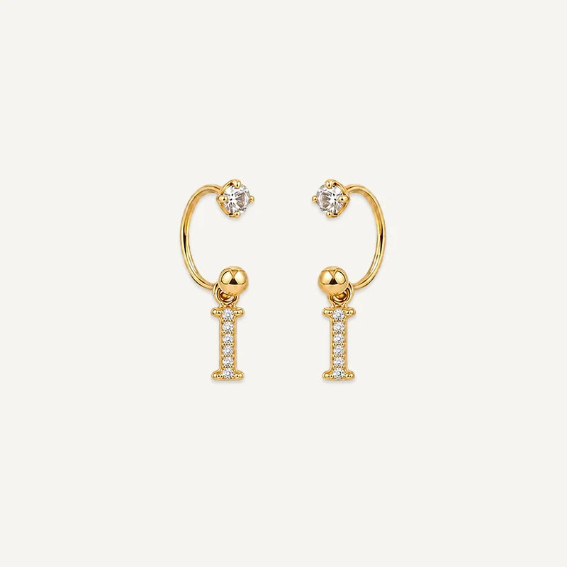 Boucles d'Oreilles Créole Initiale Strass Or I