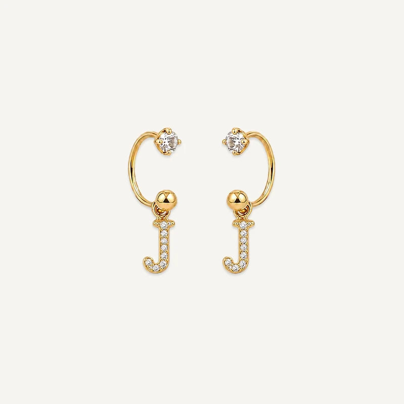 Boucles d'Oreilles Créole Initiale Strass Or J