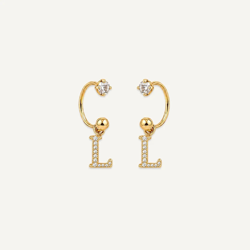Boucles d'Oreilles Créole Initiale Strass Or L