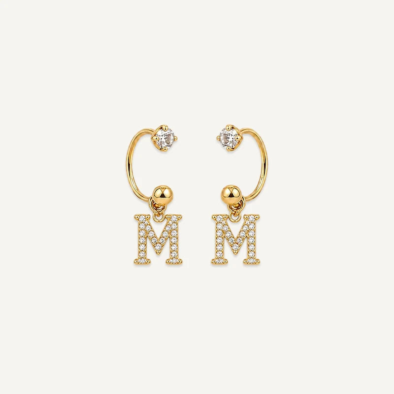 Boucles d'Oreilles Créole Initiale Strass Or M