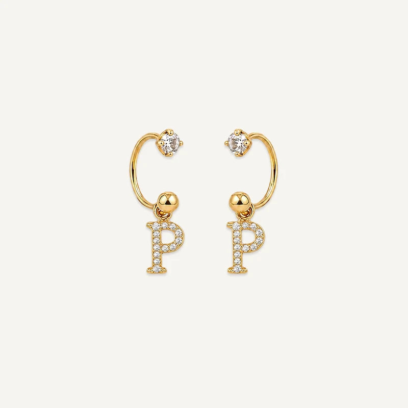 Boucles d'Oreilles Créole Initiale Strass Or P