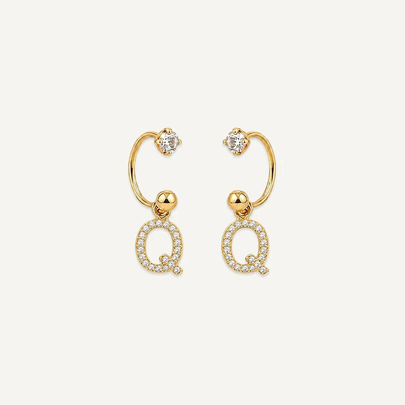 Boucles d'Oreilles Créole Initiale Strass Or Q