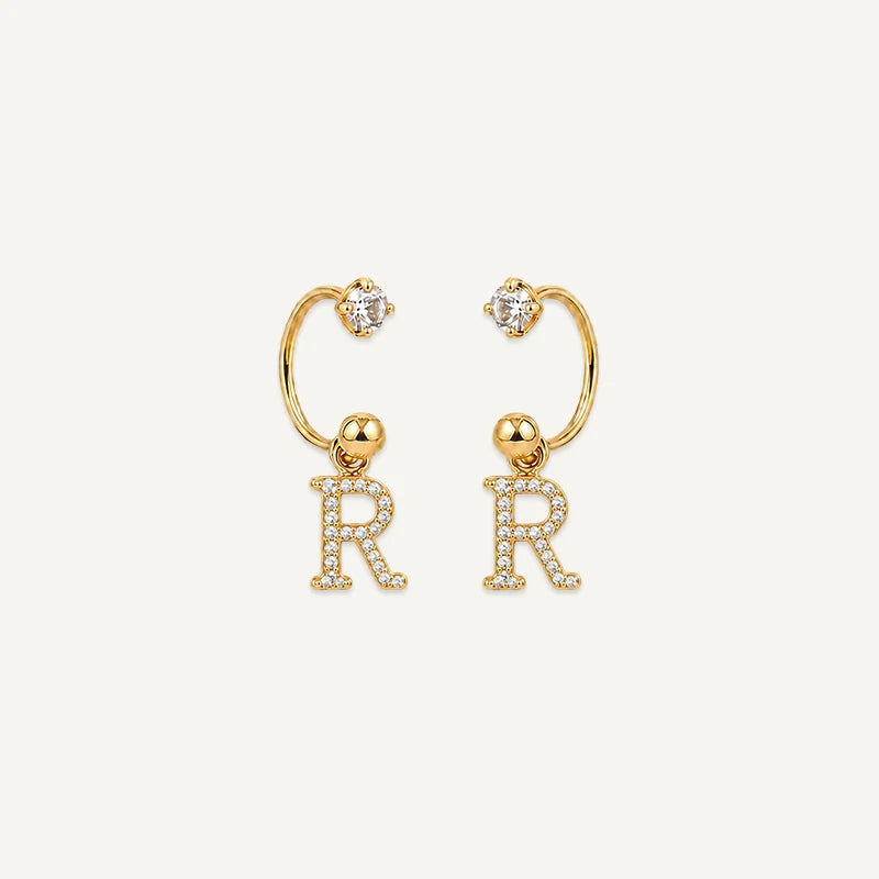 Boucles d'Oreilles Créole Initiale Strass Or R