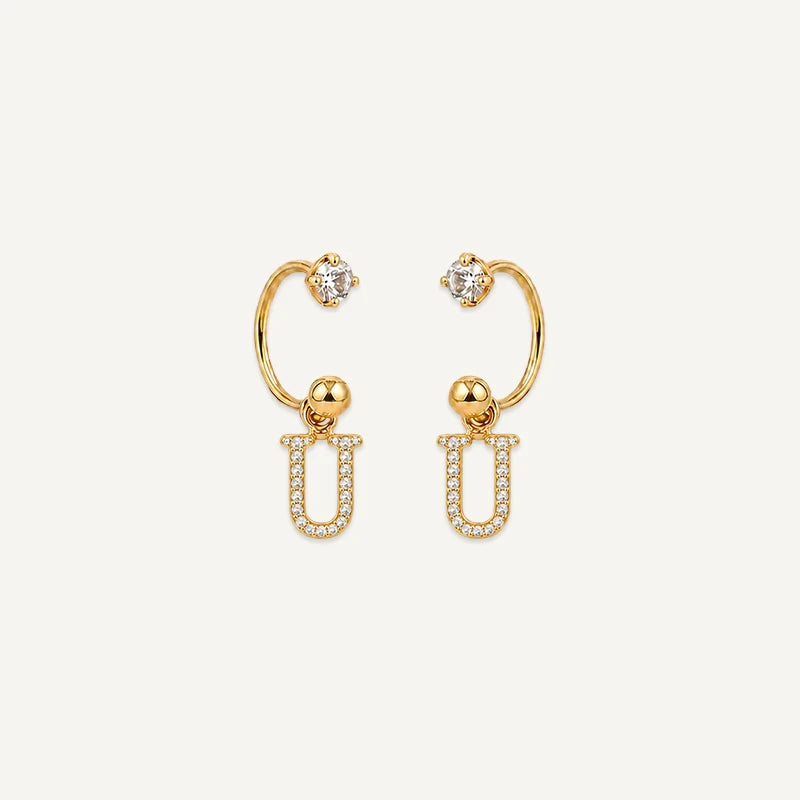 Boucles d'Oreilles Créole Initiale Strass Or U