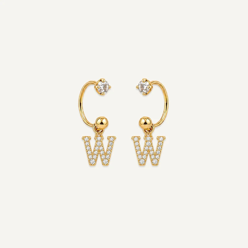 Boucles d'Oreilles Créole Initiale Strass Or W