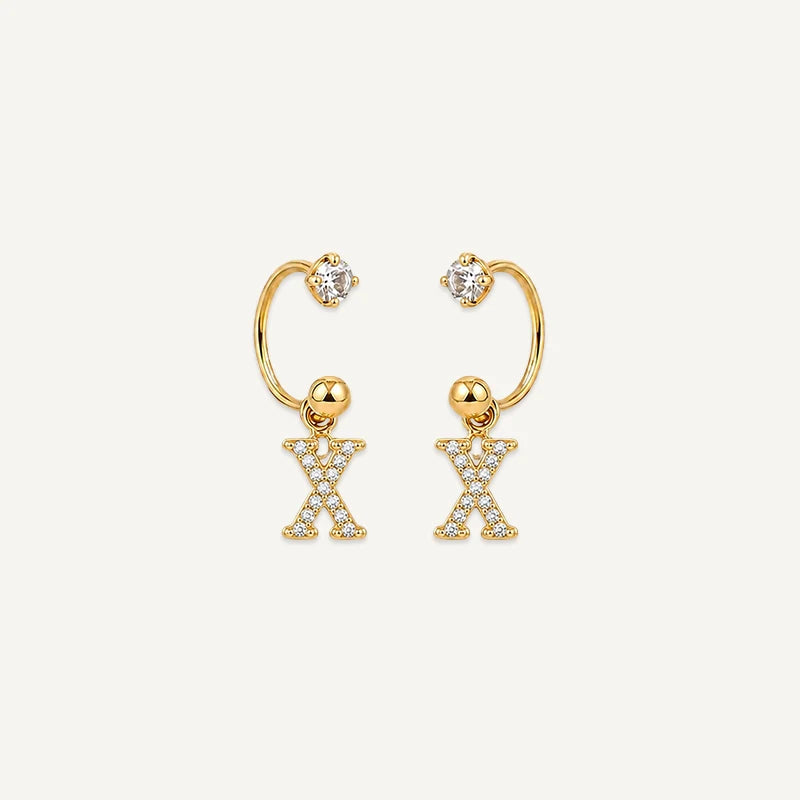 Boucles d'Oreilles Créole Initiale Strass Or X