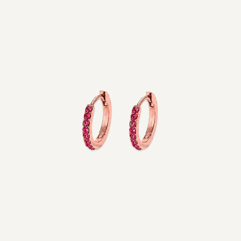 Boucles d'Oreilles Créoles Pierre de Naissance Or Rose Juillet
