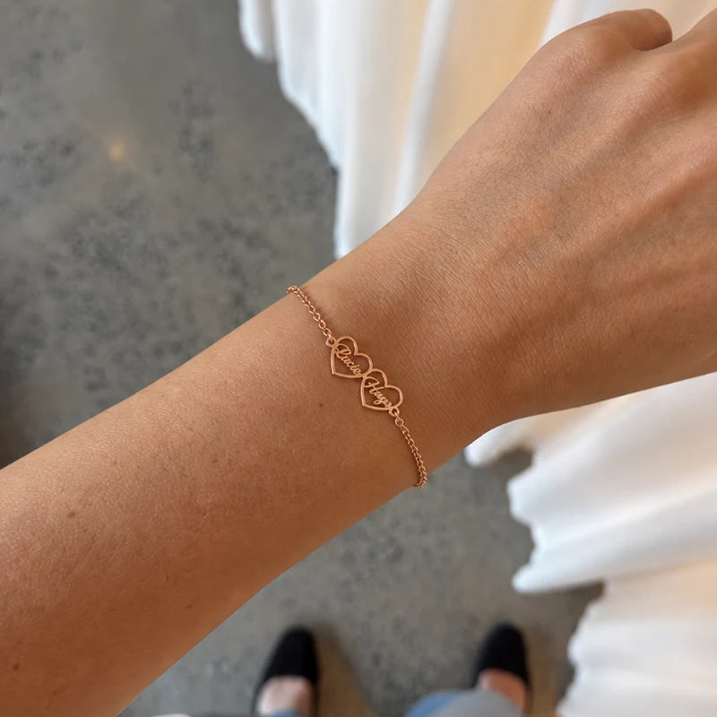 Bracelet Cœurs Prénoms Or Rose Femme