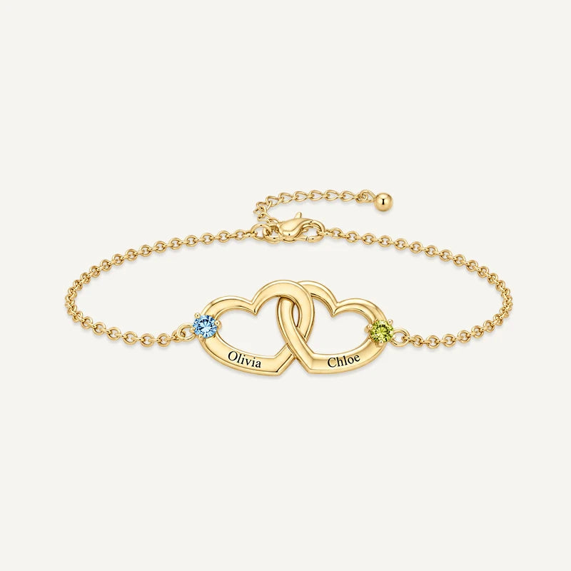 Bracelet  Cœurs Prénoms avec Pierres de Naissance Or