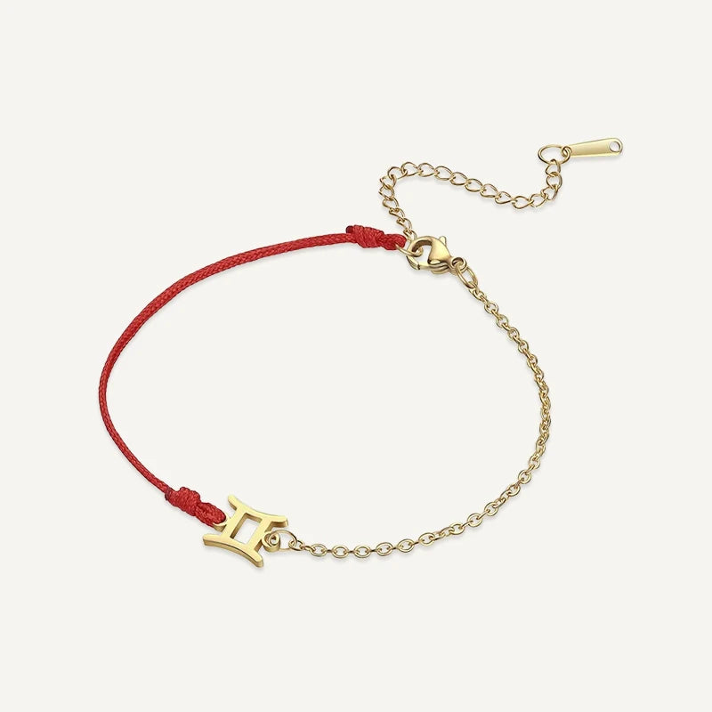 Bracelet Cordon Chaîne Signe Astrologique Or Gémeaux