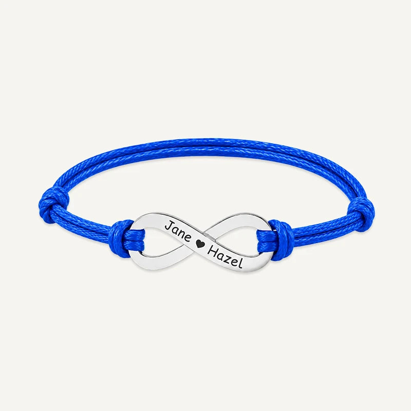 Bracelet Cordon Infini Personnalisé avec Prénoms Argent Beu