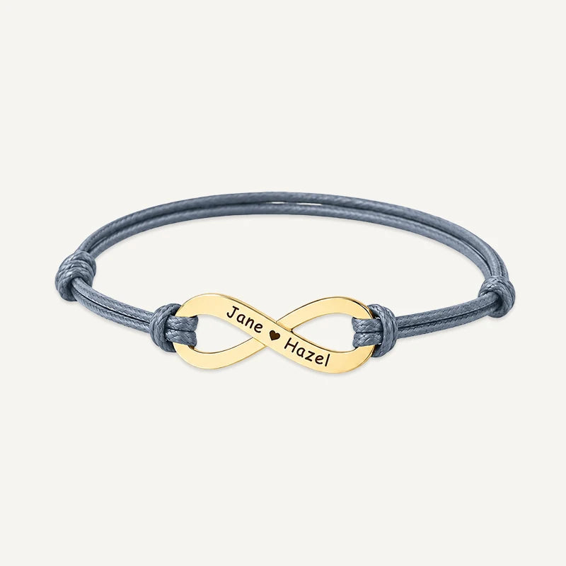 Bracelet Cordon Infini Personnalisé avec Prénoms Or Gris