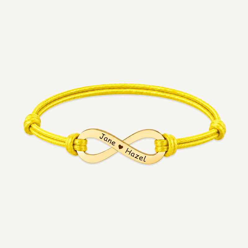 Bracelet Cordon Infini Personnalisé avec Prénoms Or Jaune