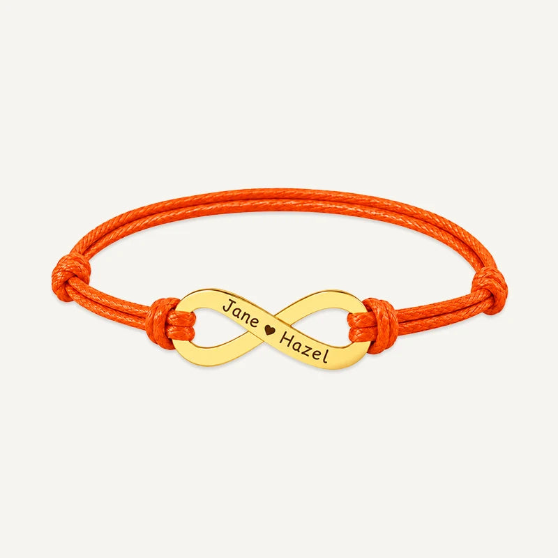 Bracelet Cordon Infini Personnalisé avec Prénoms Or Orange