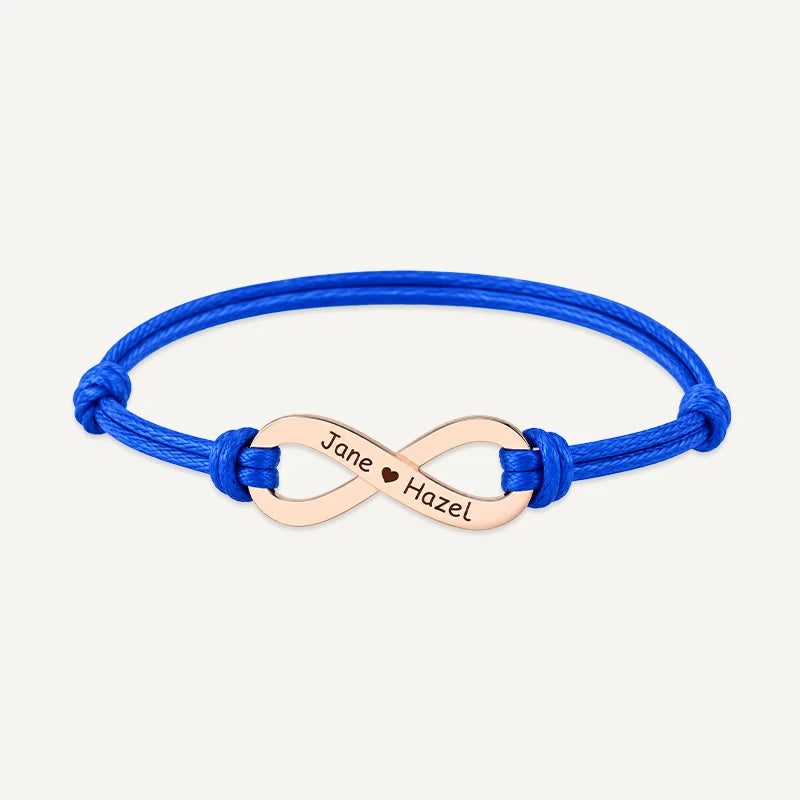 Bracelet Cordon Infini Personnalisé avec Prénoms Or Rose Bleu