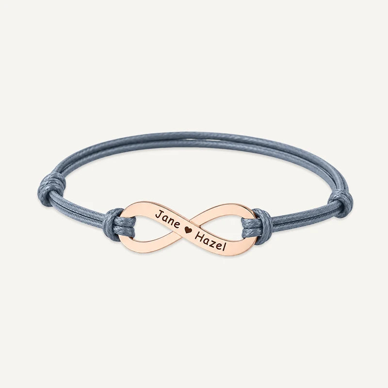 Bracelet Cordon Infini Personnalisé avec Prénoms Or Rose Gris