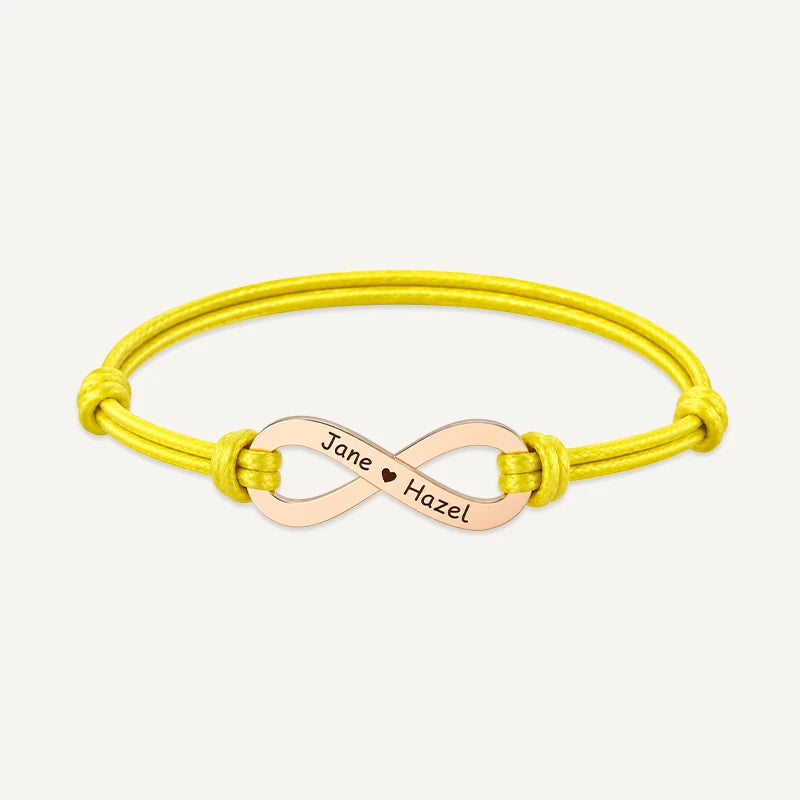 Bracelet Cordon Infini Personnalisé avec Prénoms Or Rose Jaune