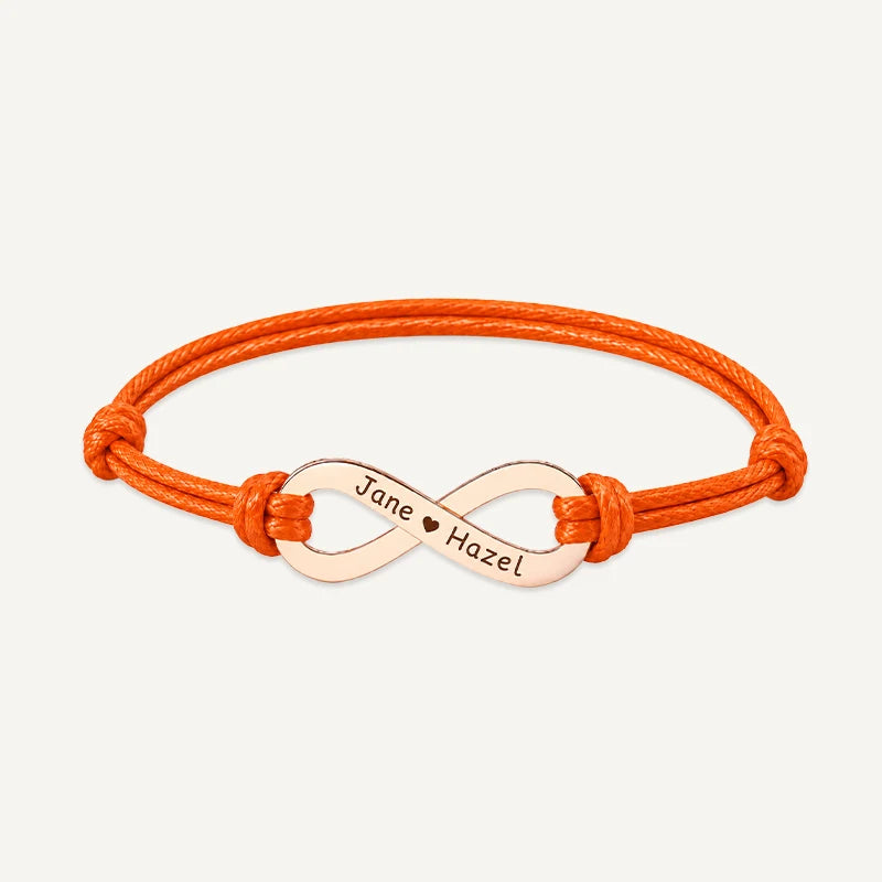 Bracelet Cordon Infini Personnalisé avec Prénoms Or Rose Orange