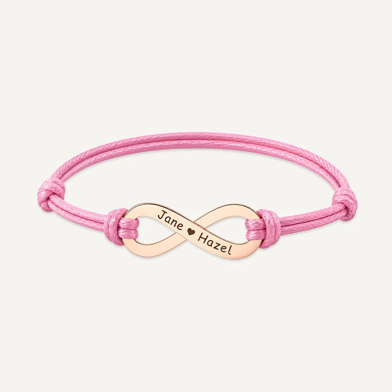 Bracelet Cordon Infini Personnalisé avec Prénoms Or Rose Rose