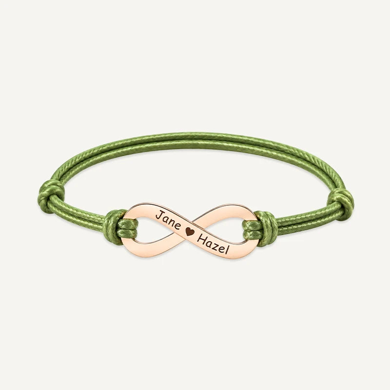 Bracelet Cordon Infini Personnalisé avec Prénoms Or Rose Vert