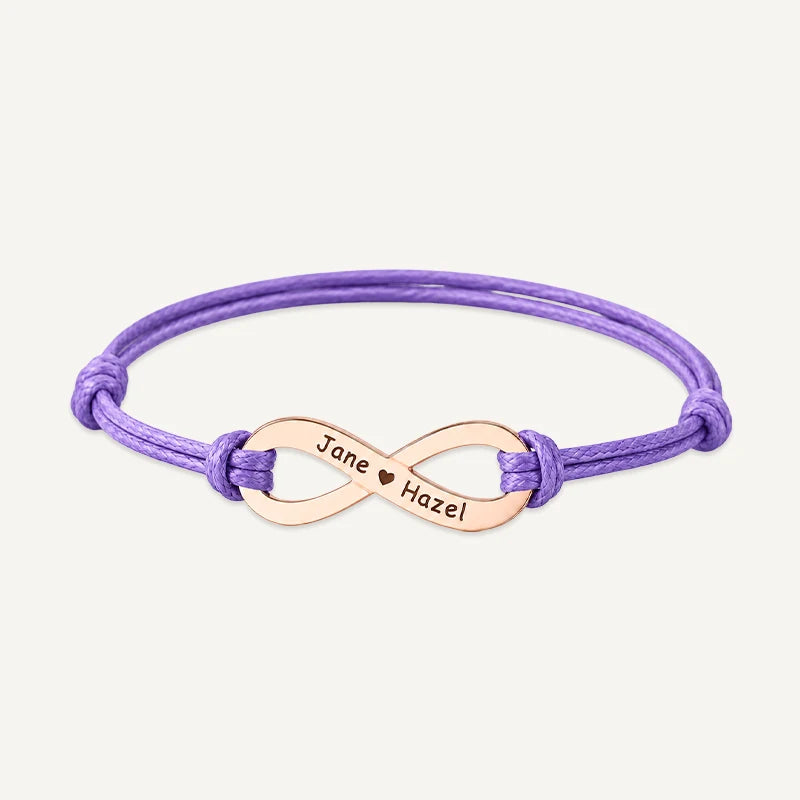 Bracelet Cordon Infini Personnalisé avec Prénoms Or Rose Violet
