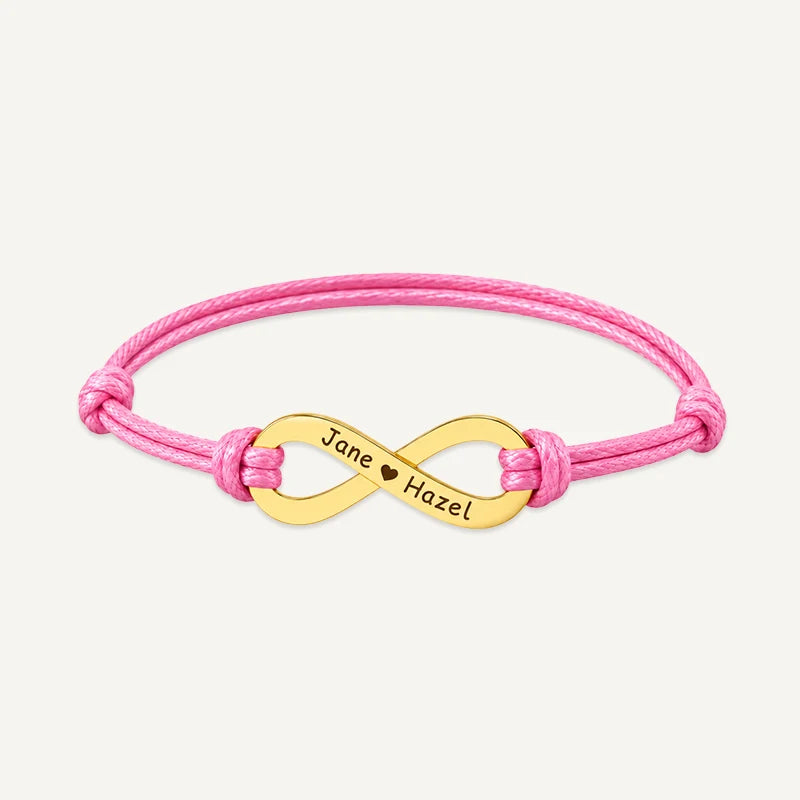 Bracelet Cordon Infini Personnalisé avec Prénoms Or Rose