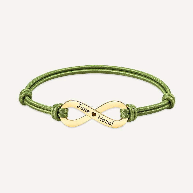 Bracelet Cordon Infini Personnalisé avec Prénoms Or Vert