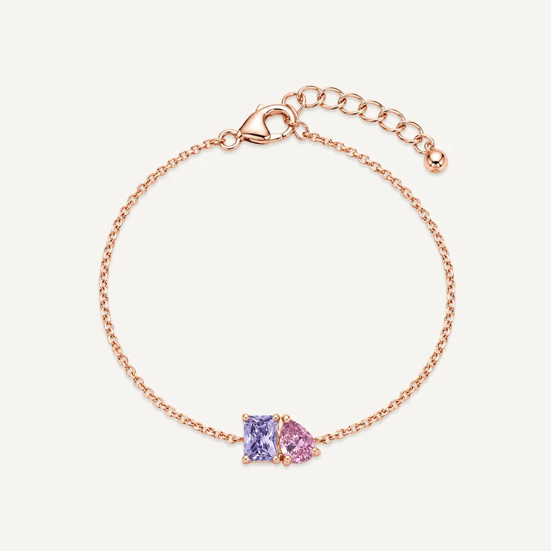 Bracelet Duo Pierres de Naissance Or Rose Acier Inoydable