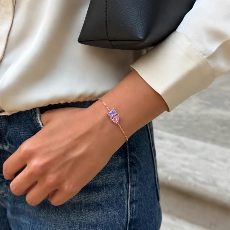 Bracelet Duo Pierres de Naissance Or Rose Femme