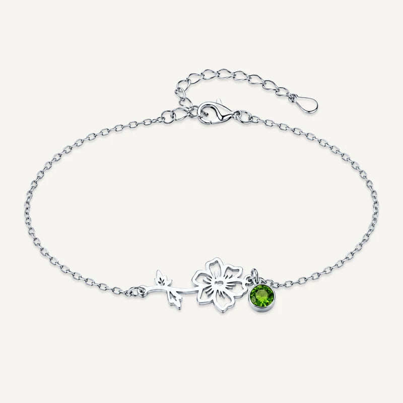 Bracelet Fleur et Pierre de Naissance Argent