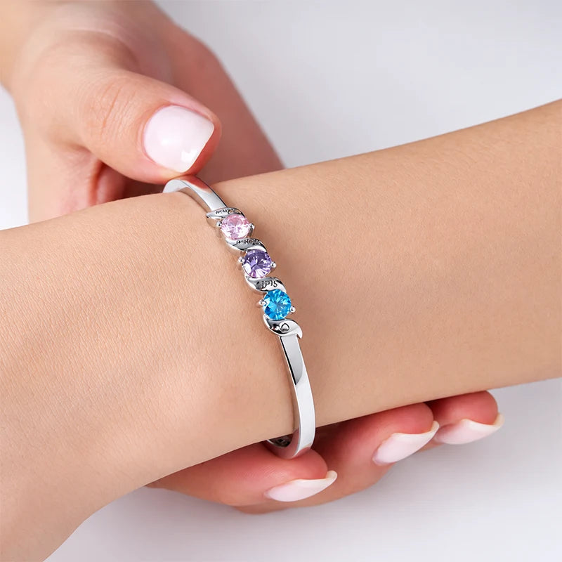 Bracelet Gravure avec Pierres de Naissance Femme
