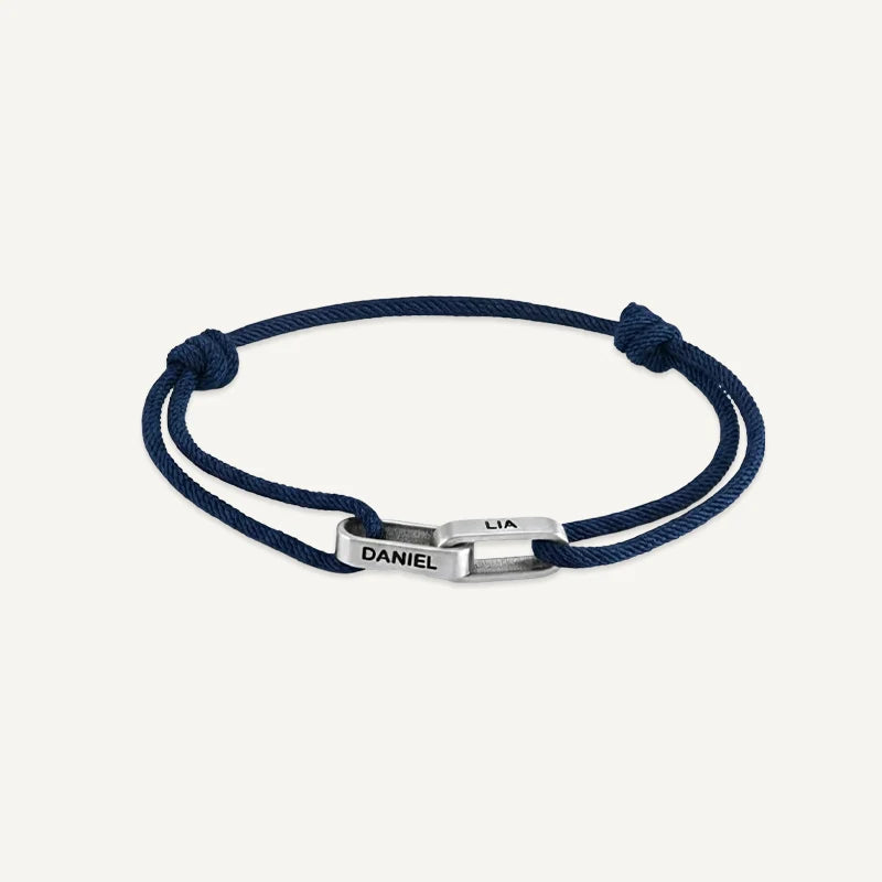Bracelet Homme 2 Prénoms Gravés Argent Bleu