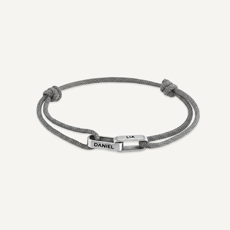 Bracelet Homme 2 Prénoms Gravés Argent Gris