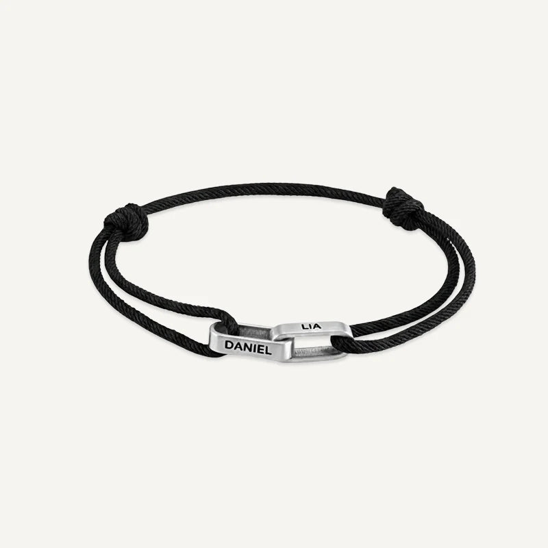 Bracelet Homme 2 Prénoms Gravés Argent Noir