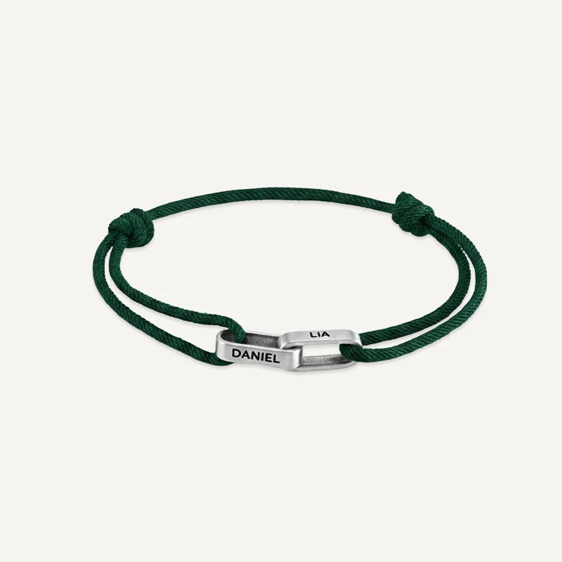 Bracelet Homme 2 Prénoms Gravés Argent Vert