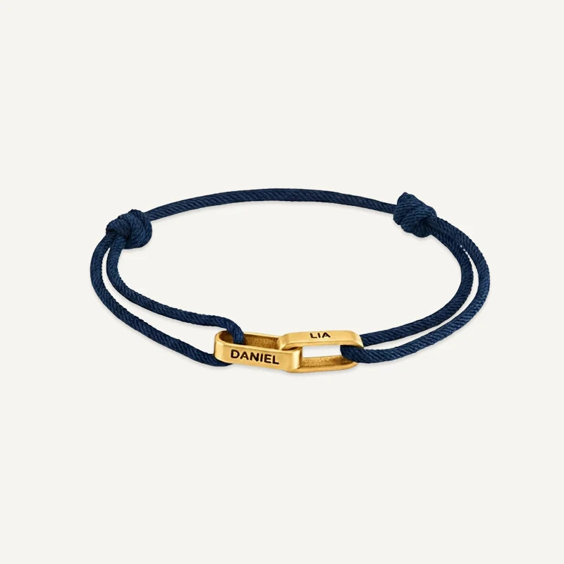 Bracelet Homme 2 Prénoms Gravés Or Bleu