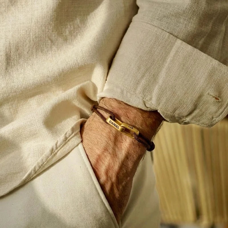 Bracelet Homme 2 Prénoms Gravés Or Homme