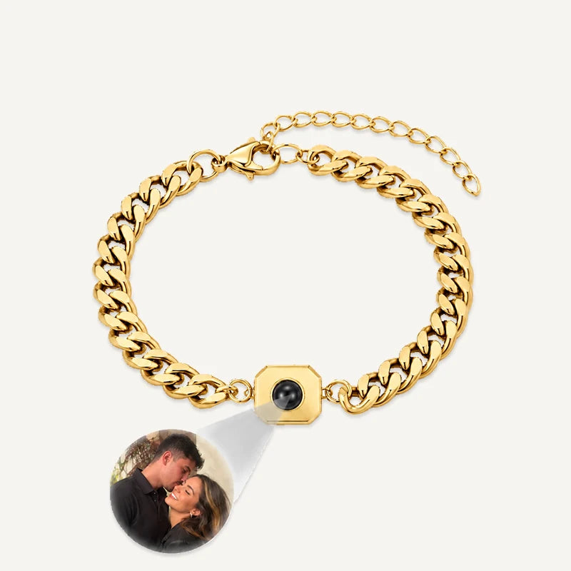 Bracelet Homme Carré Projection Photo Or