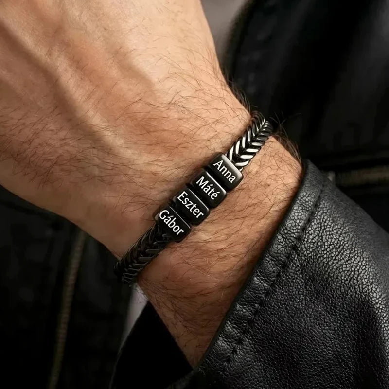 Bracelet Homme Multi-Prénoms Gravés Noir Homme