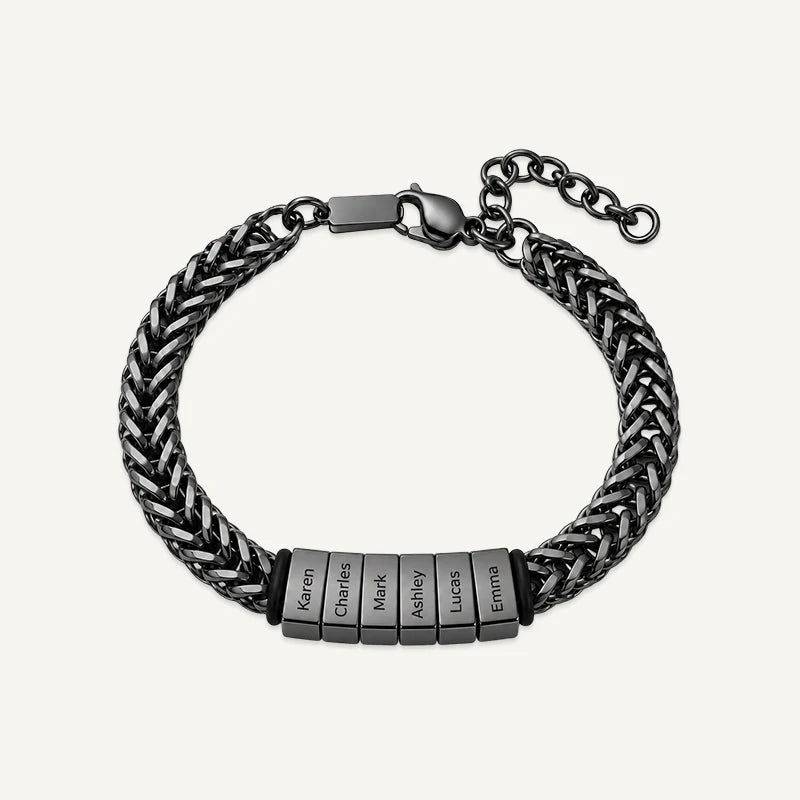 Bracelet Homme Multi-Prénoms Gravés Noir
