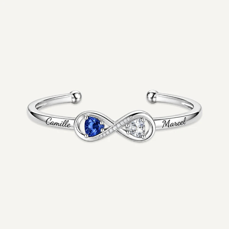 Bracelet Infini 2 Prénoms avec Pierres de Naissance Argent
