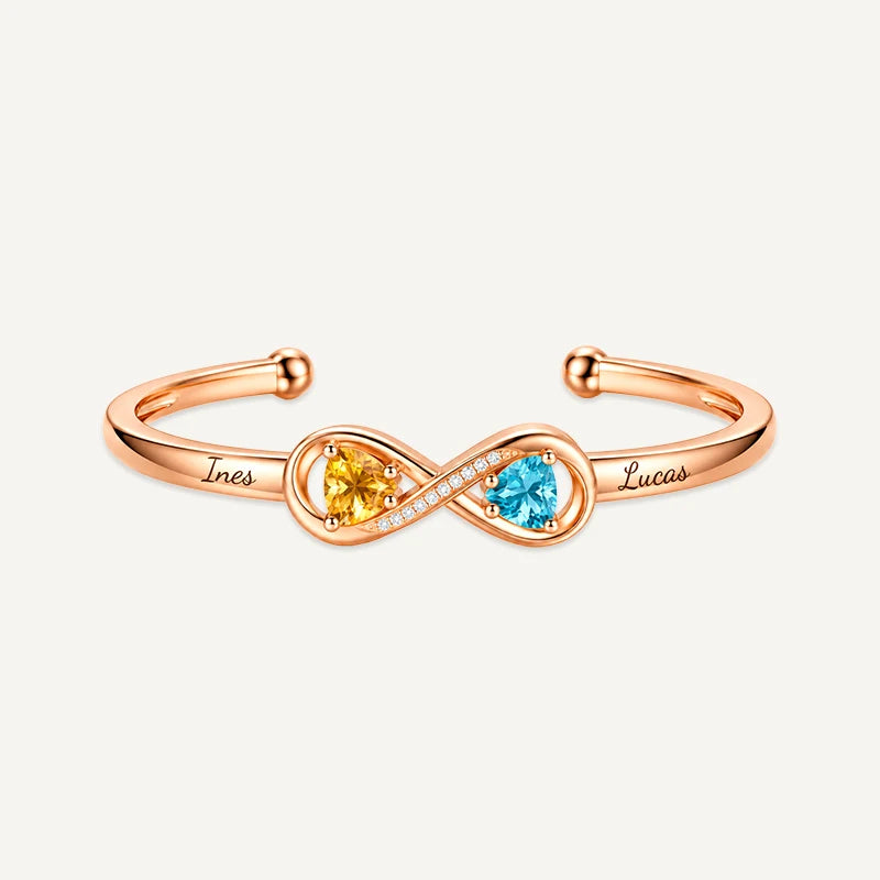 Bracelet Infini 2 Prénoms avec Pierres de Naissance Or Rose