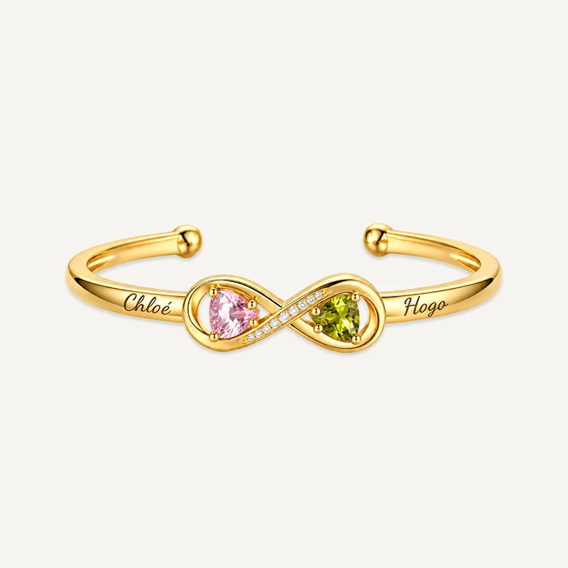 Bracelet Infini 2 Prénoms avec Pierres de Naissance Or