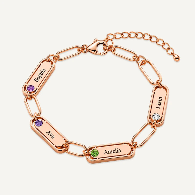 Bracelet Maillons Prénoms Gravés avec Pierres de Naissance Or Rose