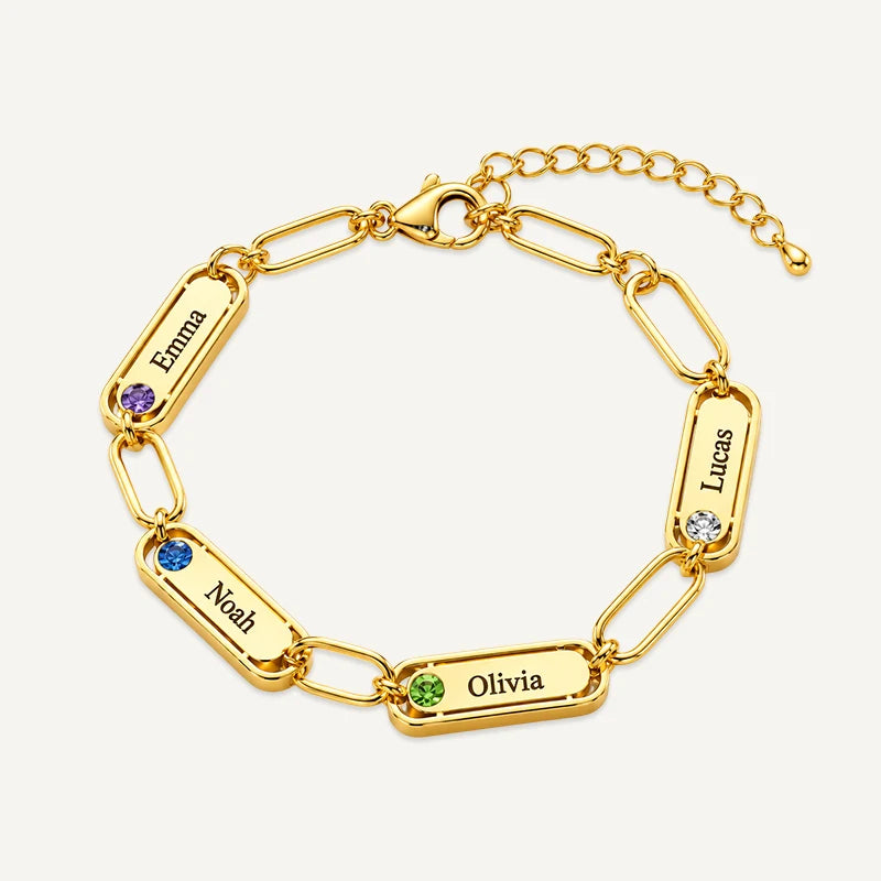 Bracelet Maillons Prénoms Gravés avec Pierres de Naissance Or