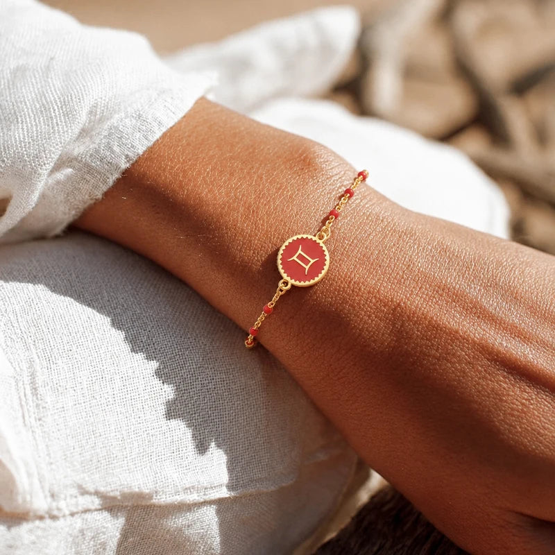 Bracelet Médaillon Coloré Signe Astrologique Acier Inoxydable