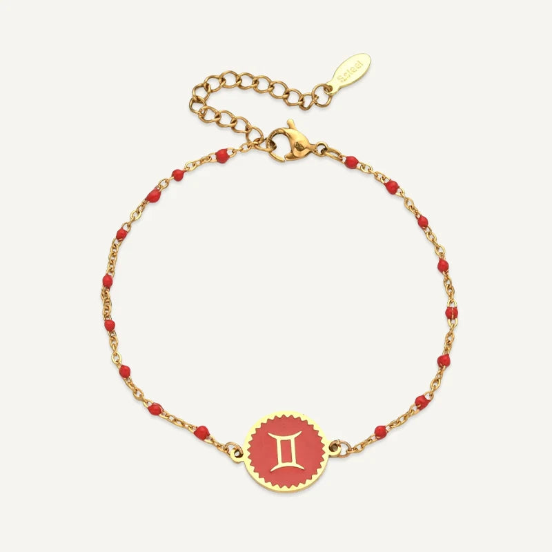 Bracelet Médaillon Coloré Signe Astrologique Gémeaux