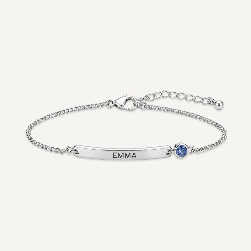 Bracelet Plaque Prénom avec Pierre de Naissance Argent