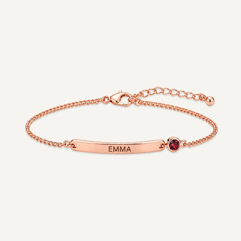 Bracelet Plaque Prénom avec Pierre de Naissance Or Rose